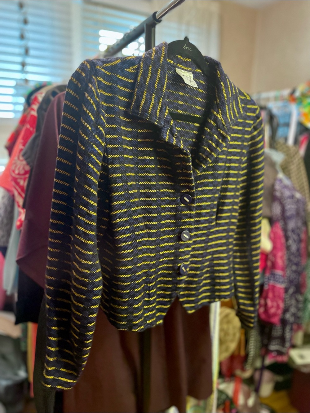 Blue & Yellow Striped Loom-Woven Blazer